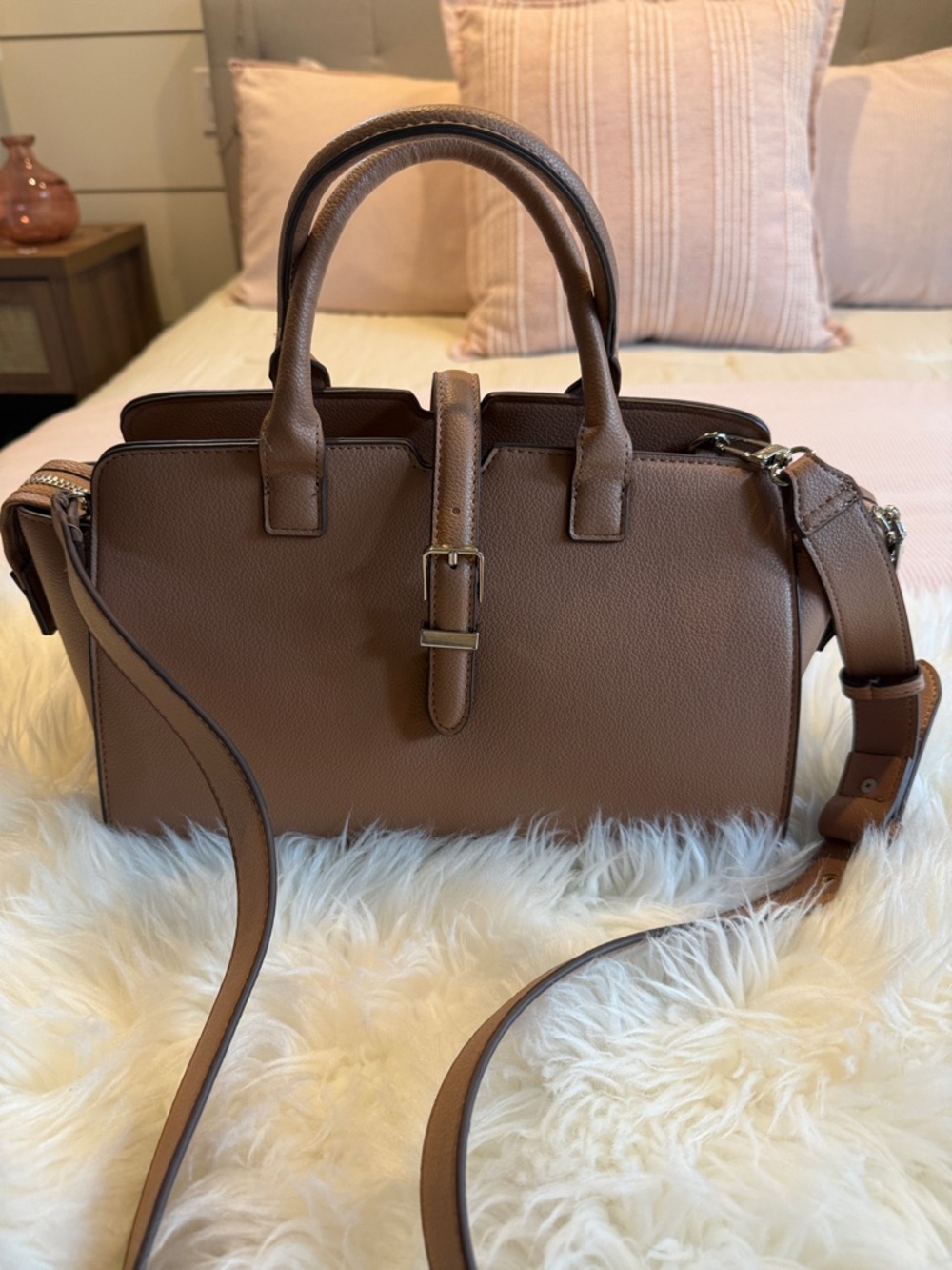 Anne Klein Brown Satchel with Gold Hardware